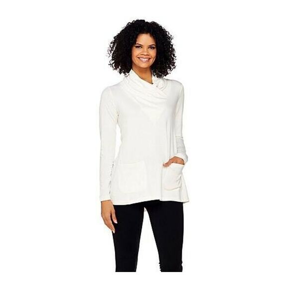 LOGO Lounge Lori Goldstein Top XXS Black French Terry Cowl Neck NWOT - Picture 3 of 5